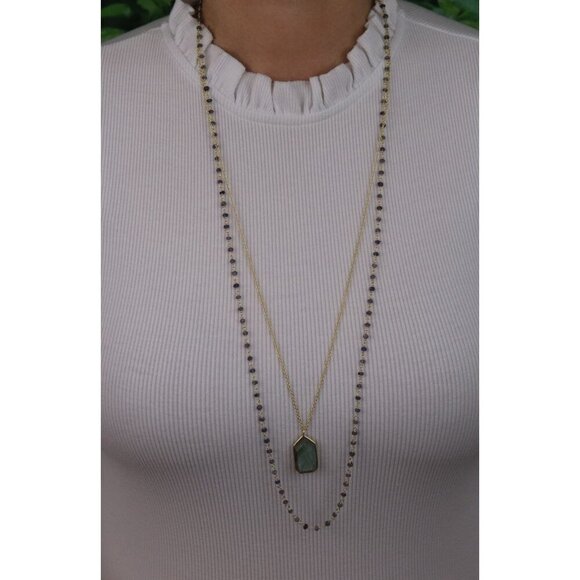 Gold Over Sterling Silver Long Labradorite Layered Necklace 30" - Picture 2 of 9